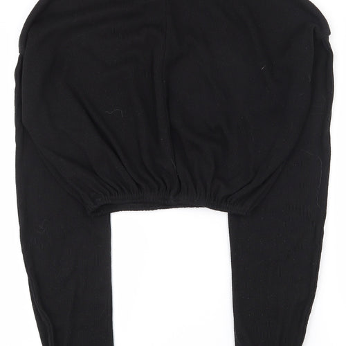 PRETTYLITTLETHING Womens Black  Polyester Pullover Sweatshirt Size 6  Zip - Cropped