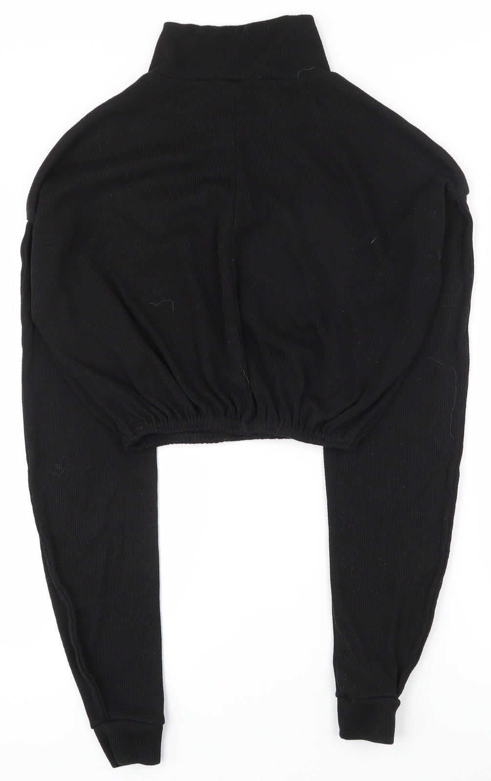 PRETTYLITTLETHING Womens Black  Polyester Pullover Sweatshirt Size 6  Zip - Cropped