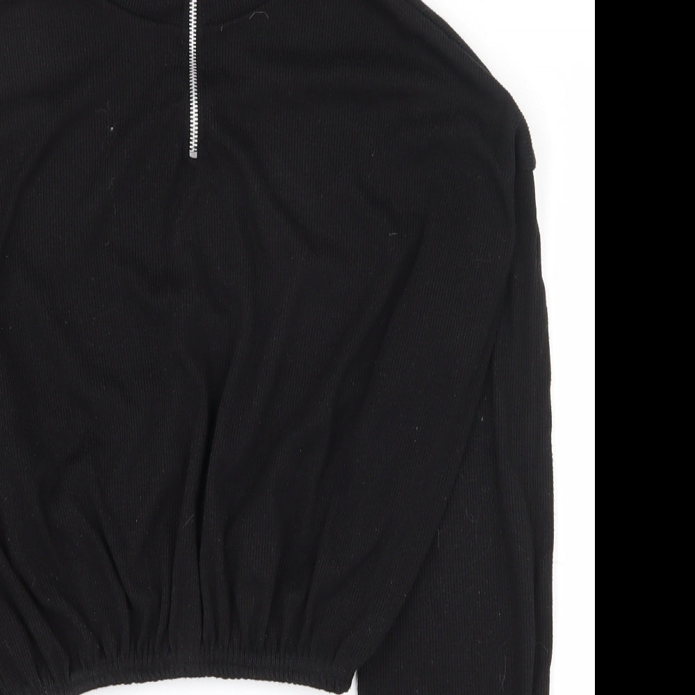 PRETTYLITTLETHING Womens Black  Polyester Pullover Sweatshirt Size 6  Zip - Cropped