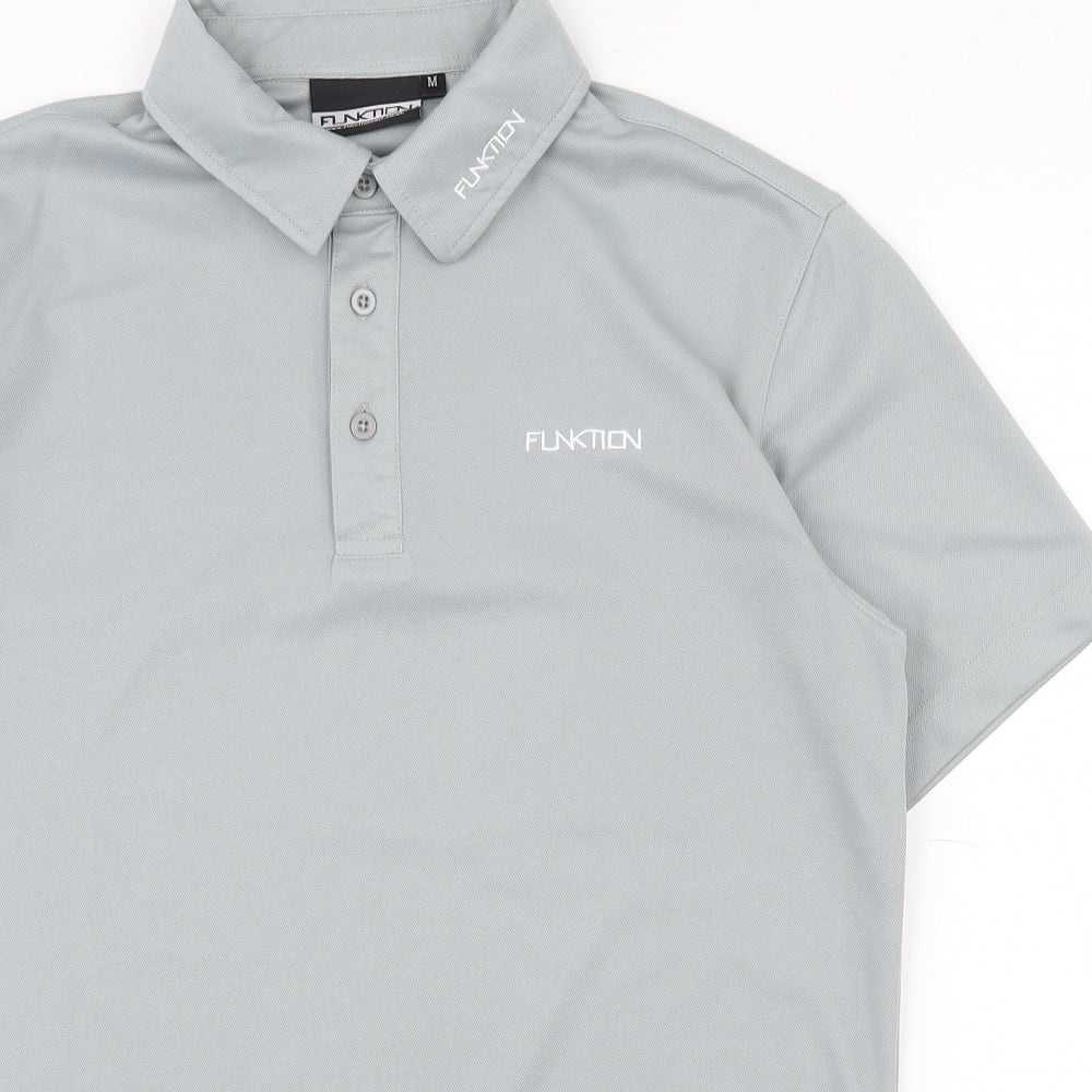 Funktion Mens Grey  Polyester  Polo Size M Collared Button