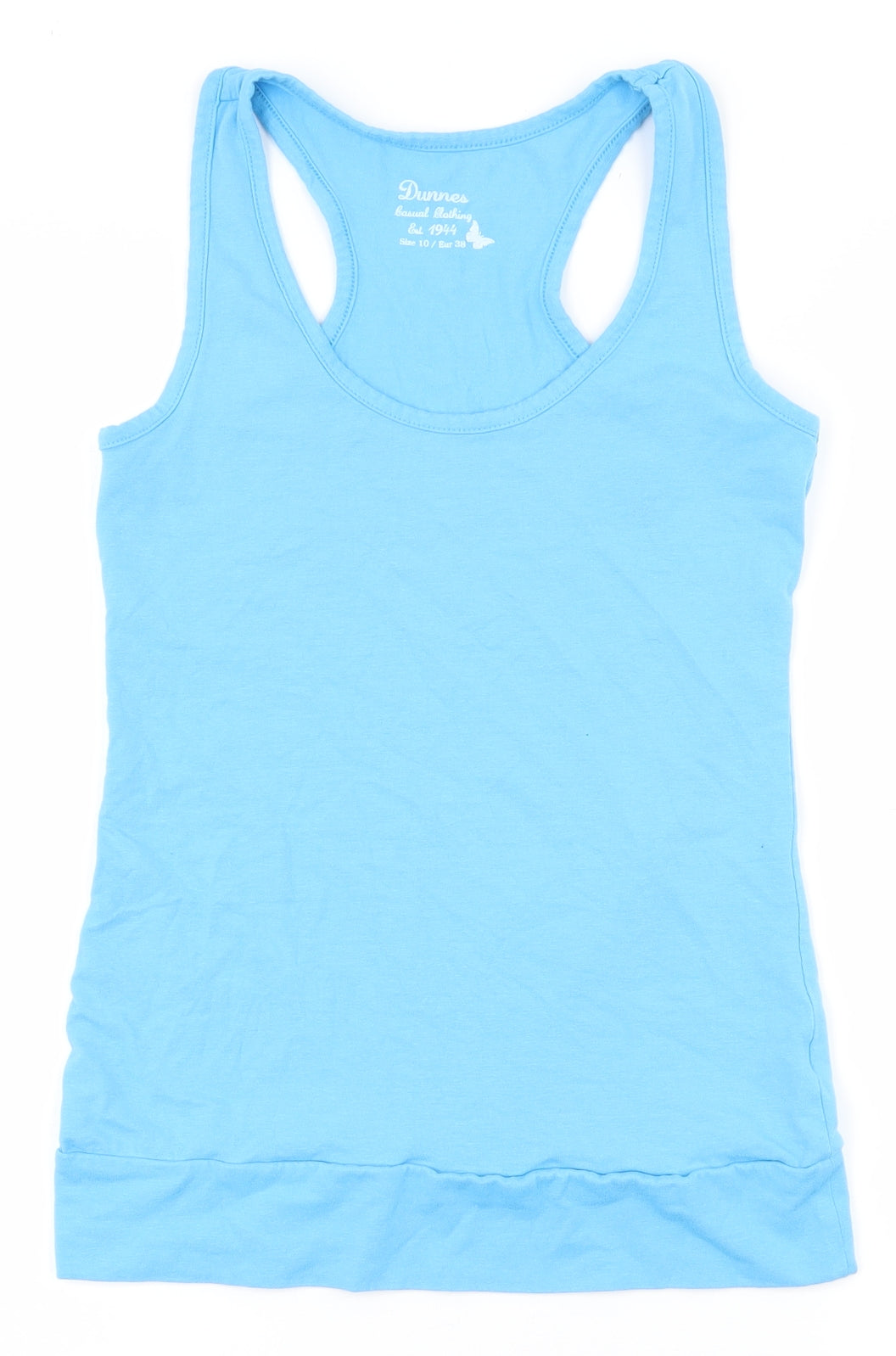 Dunnes Stores Womens Blue  Cotton Basic Tank Size 10 Scoop Neck