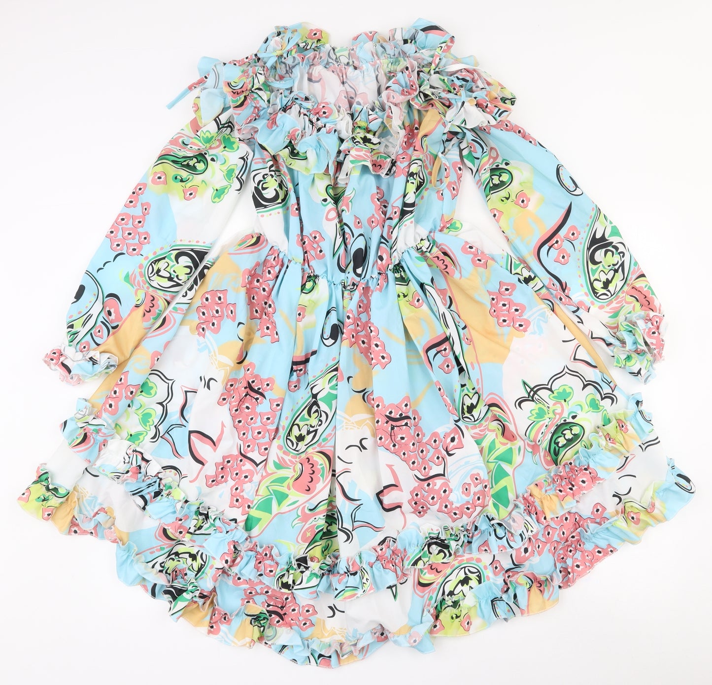 Chicme Womens Multicoloured Floral Cotton Fit & Flare  Size S  Off the Shoulder Pullover - Tieable straps