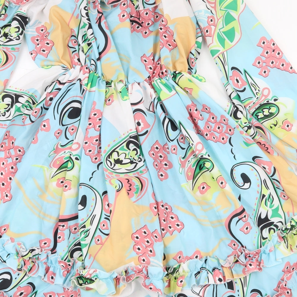Chicme Womens Multicoloured Floral Cotton Fit & Flare  Size S  Off the Shoulder Pullover - Tieable straps