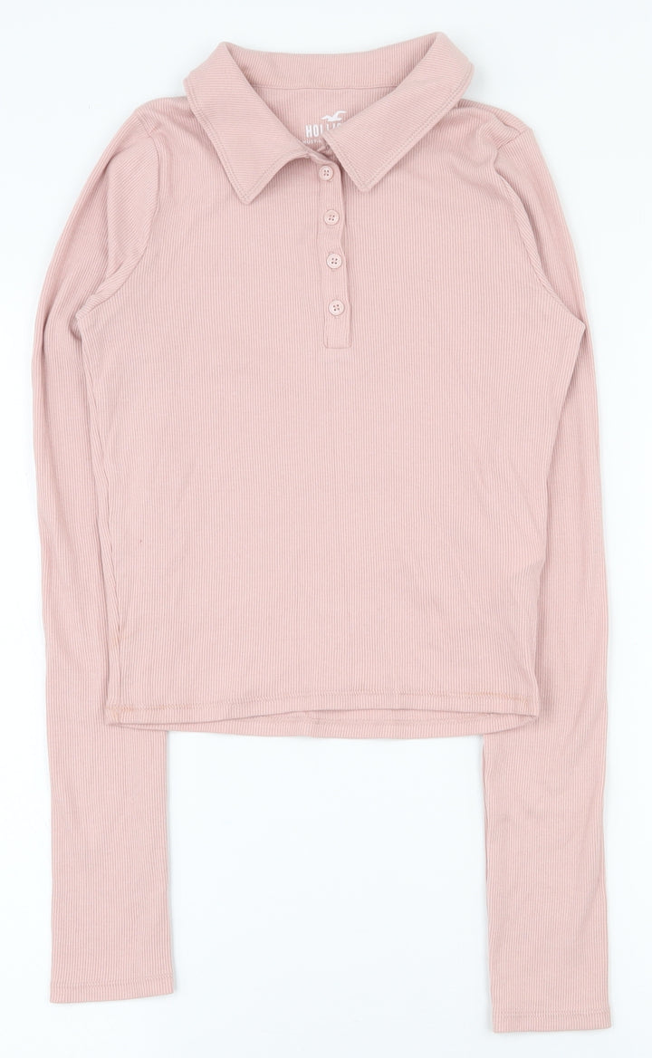 Hollister Womens Pink Cotton Basic Polo Size S Collared