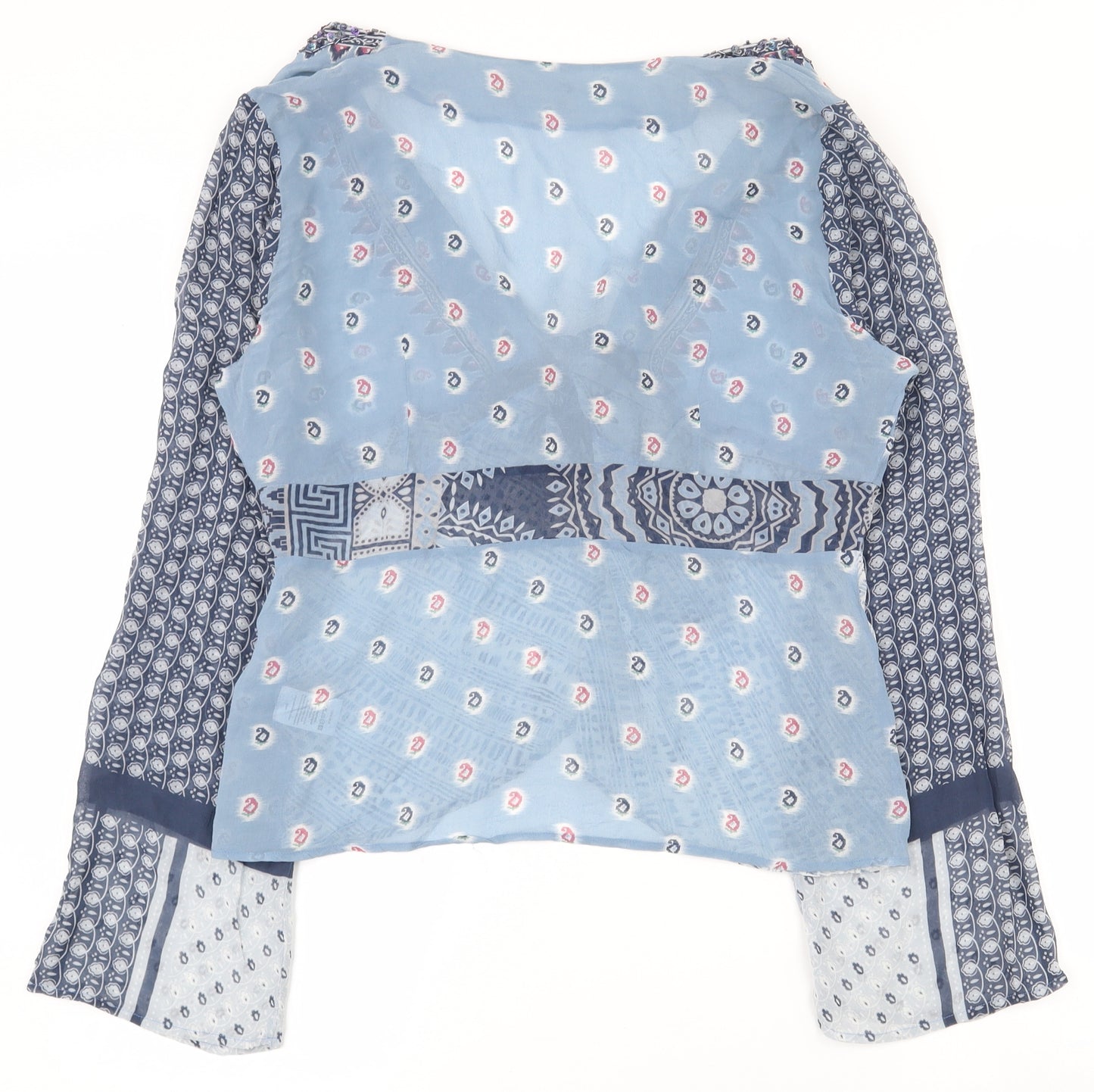 Principles Womens Blue Geometric Silk Basic Blouse Size 18 V-Neck