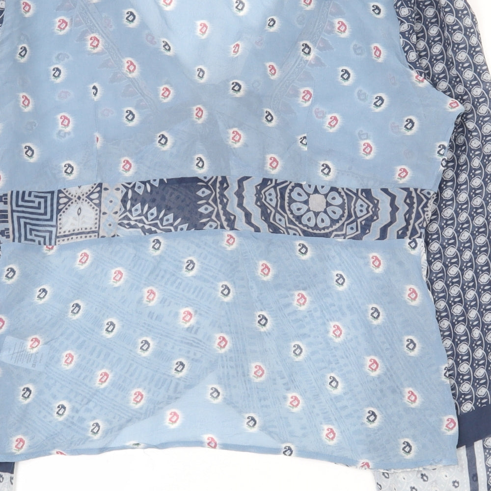 Principles Womens Blue Geometric Silk Basic Blouse Size 18 V-Neck