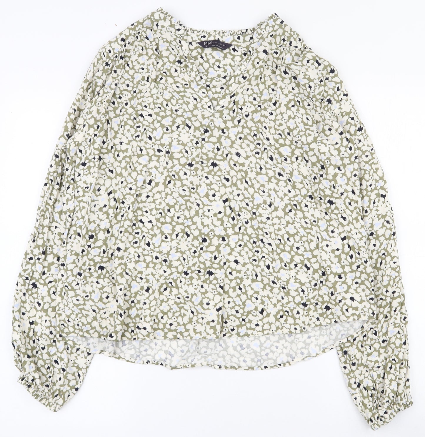 Marks and Spencer Womens Multicoloured Floral Viscose Basic Blouse Size 12 V-Neck