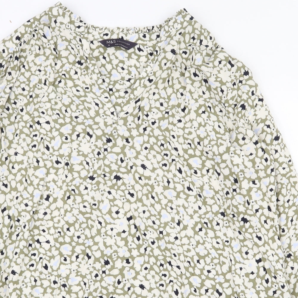 Marks and Spencer Womens Multicoloured Floral Viscose Basic Blouse Size 12 V-Neck