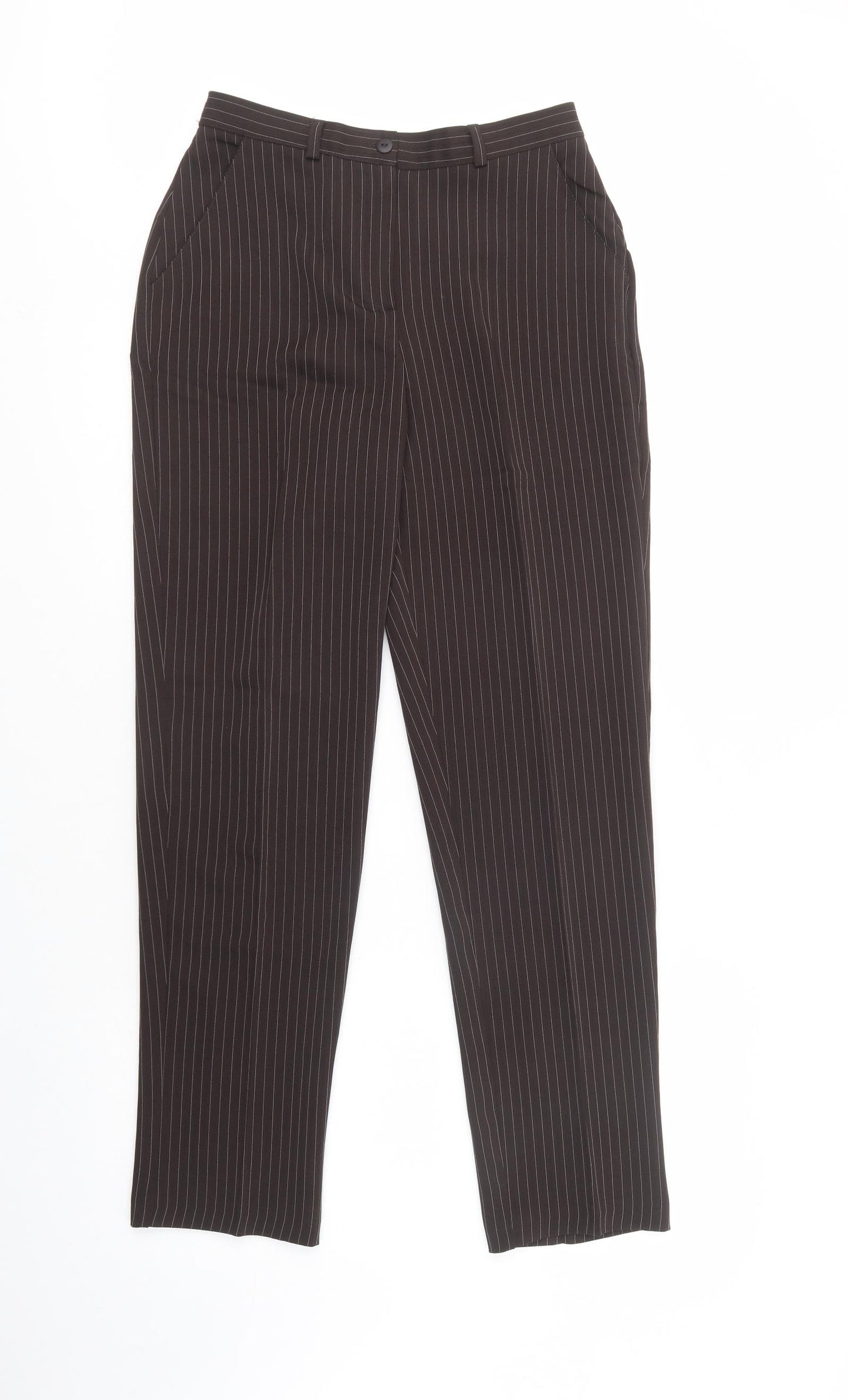 Slimma Womens Brown Striped Polyester Dress Pants Trousers Size 10 L30 in Regular Button