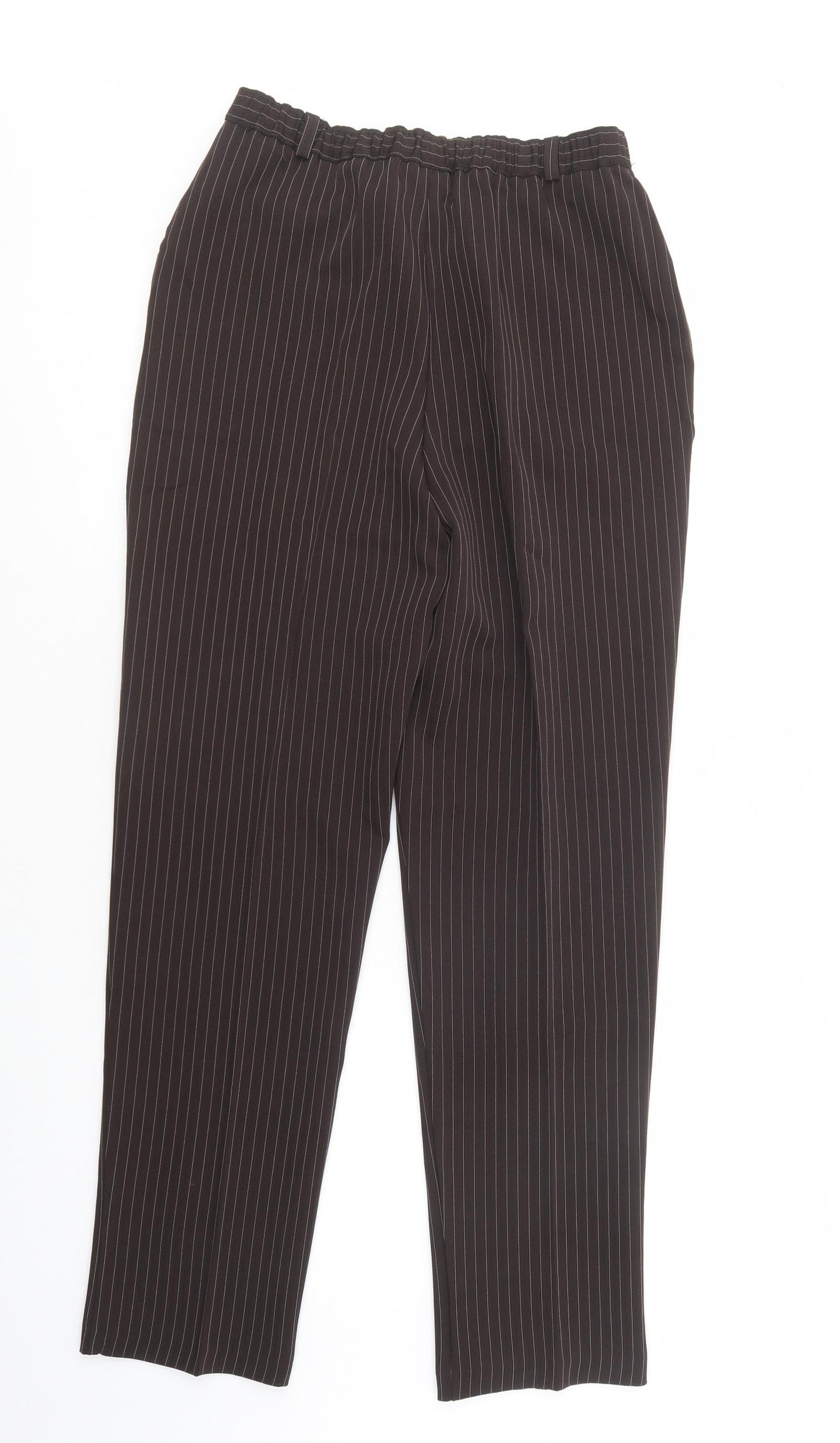 Slimma Womens Brown Striped Polyester Dress Pants Trousers Size 10 L30 in Regular Button