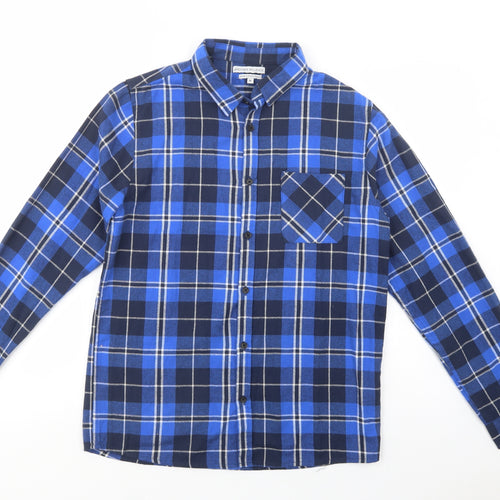 Another Influence Mens Blue Plaid Cotton  Button-Up Size M Collared Button