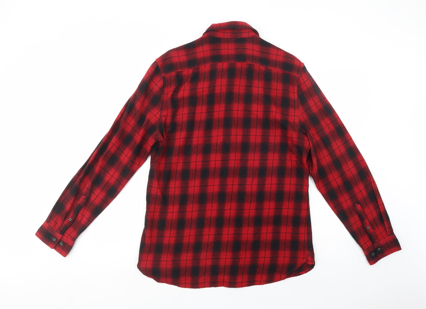 F&F Mens Red Plaid Cotton  Button-Up Size M Collared Button