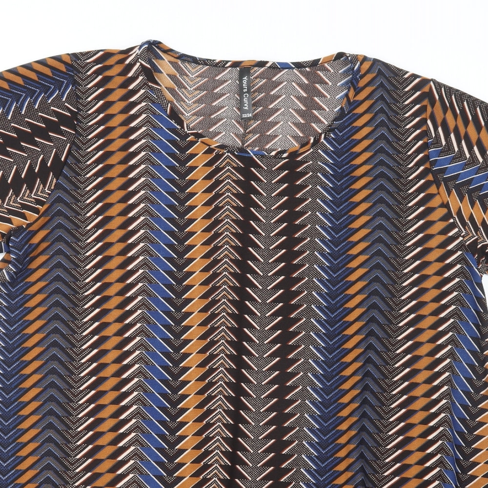Yours Curvy Womens Multicoloured Geometric Polyester Tunic Blouse Size 22 Scoop Neck
