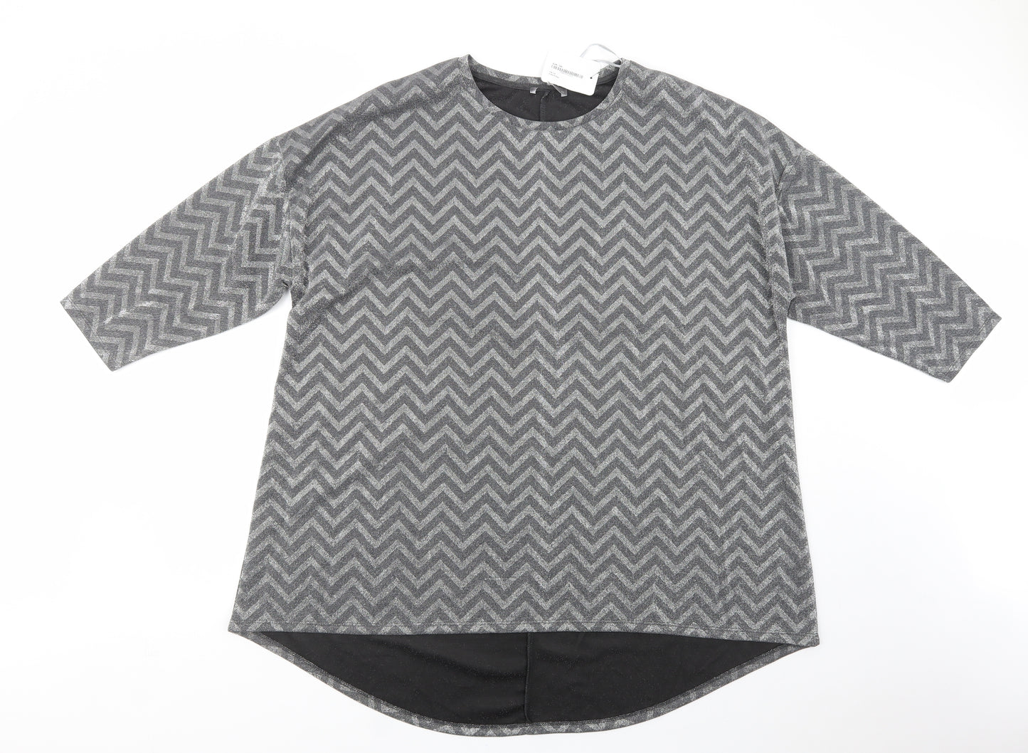 Papaya Womens Silver Geometric Viscose Tunic Blouse Size 24 Crew Neck