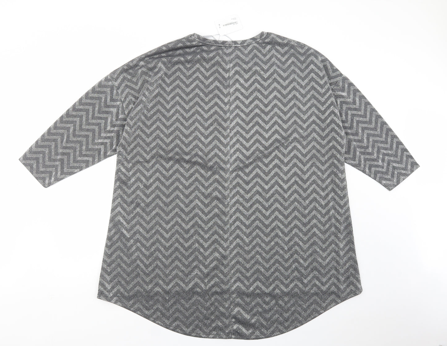Papaya Womens Silver Geometric Viscose Tunic Blouse Size 24 Crew Neck