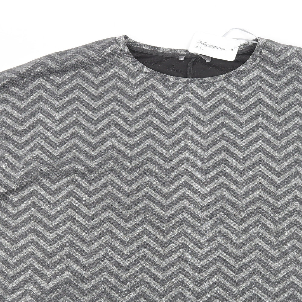 Papaya Womens Silver Geometric Viscose Tunic Blouse Size 24 Crew Neck