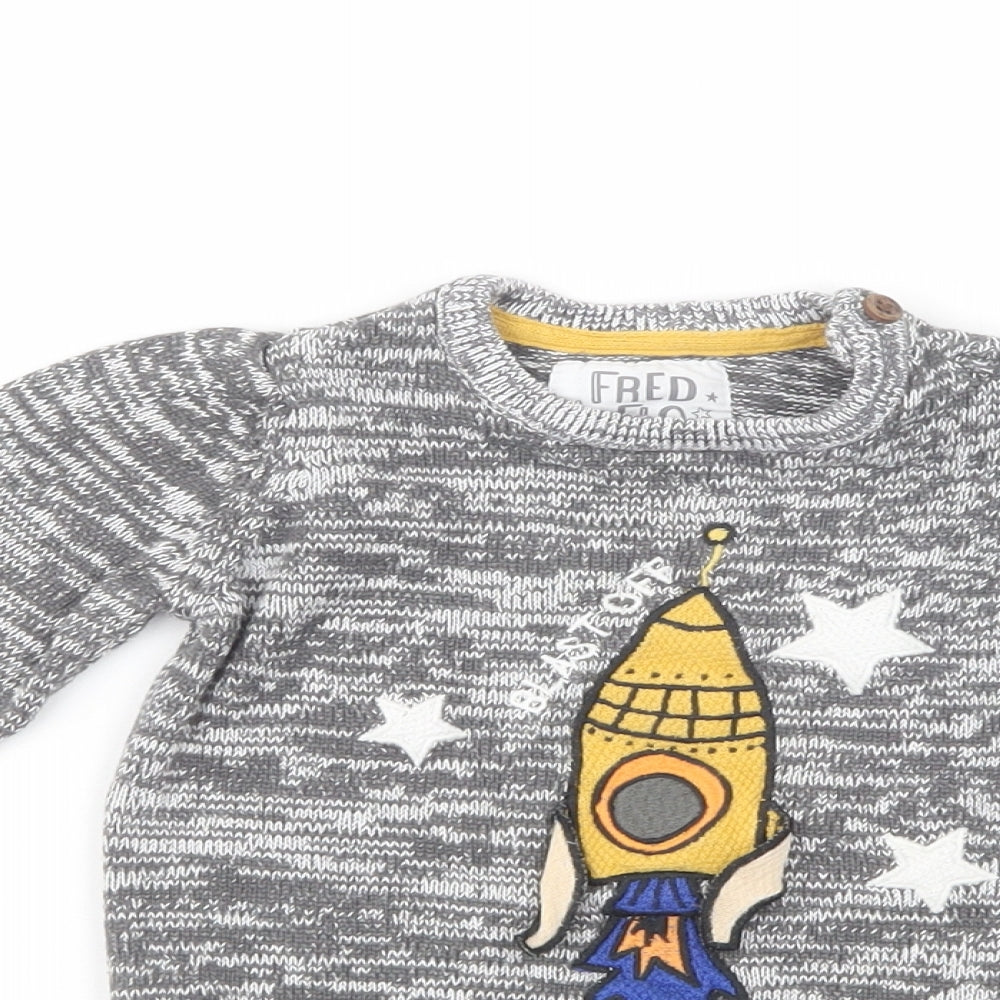 F&F Baby Grey  Cotton Pullover Jumper Size 12-18 Months  Button - Rocket