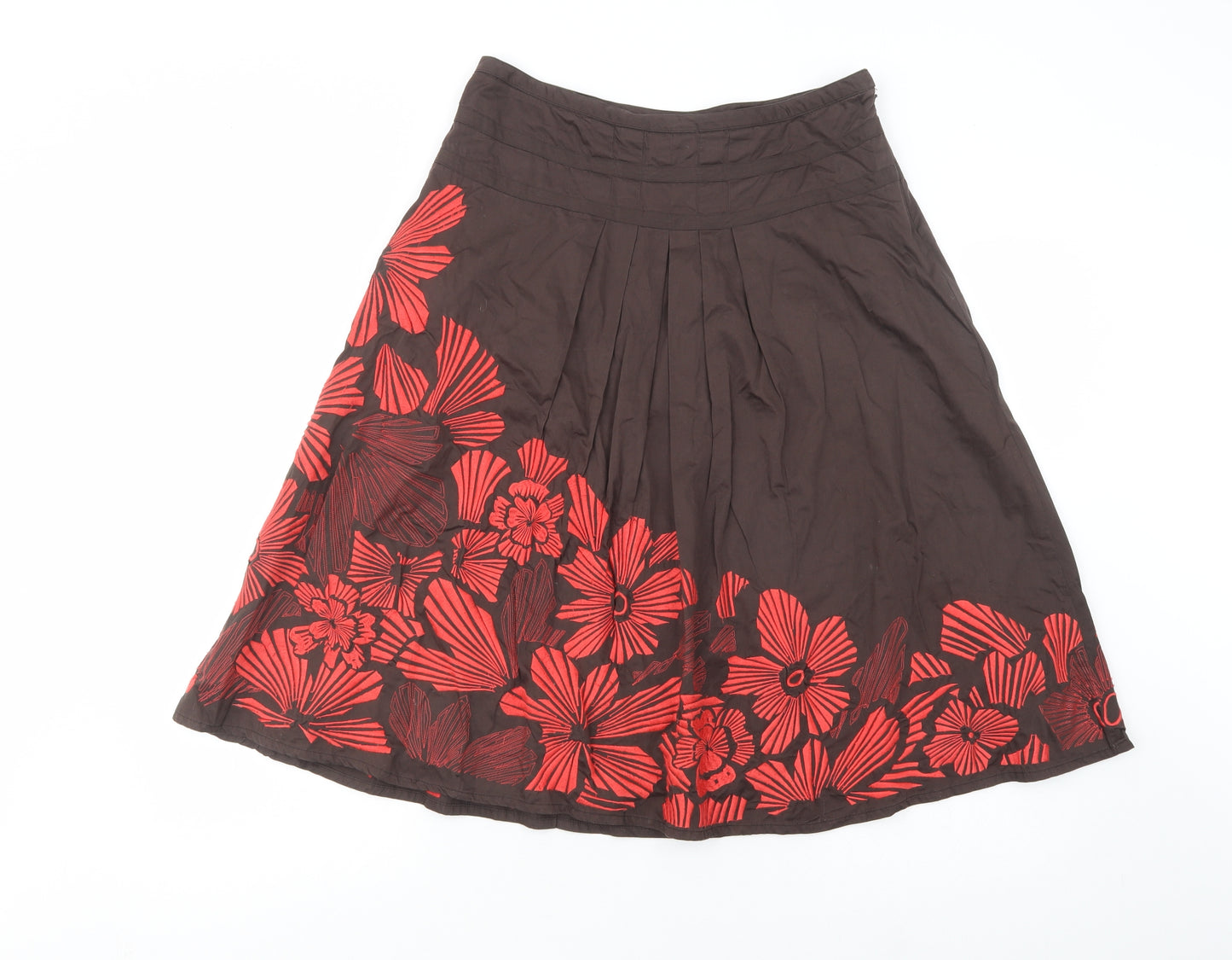 Monsoon Womens Brown Floral Cotton A-Line Skirt Size 12   Zip