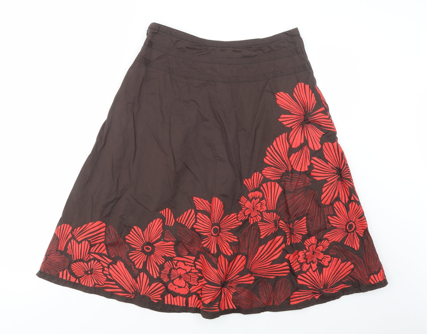 Monsoon Womens Brown Floral Cotton A-Line Skirt Size 12   Zip