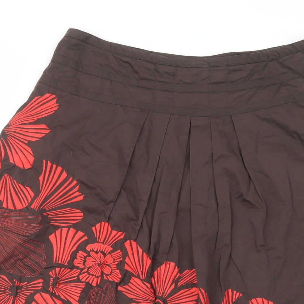 Monsoon Womens Brown Floral Cotton A-Line Skirt Size 12   Zip