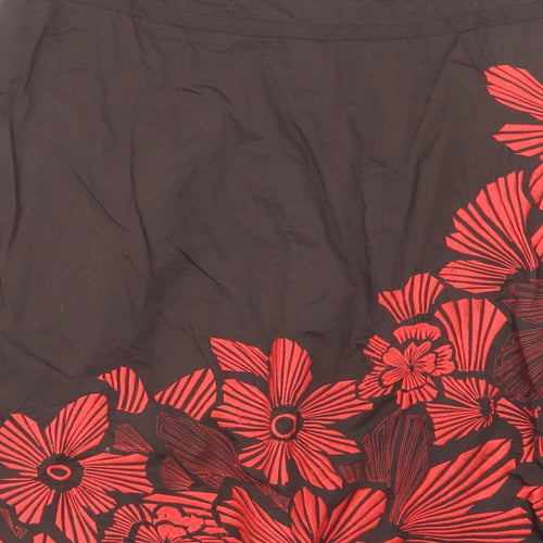 Monsoon Womens Brown Floral Cotton A-Line Skirt Size 12   Zip