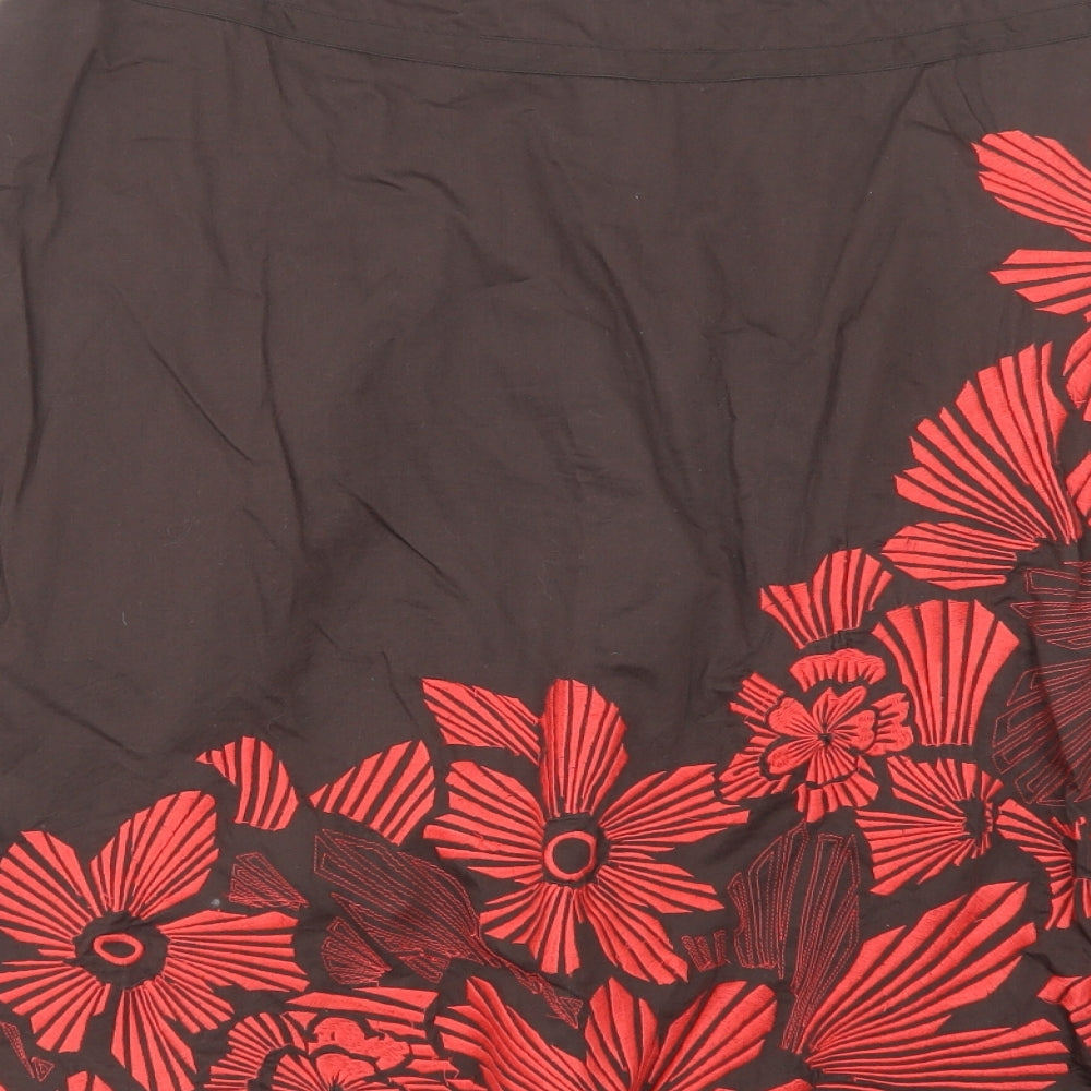 Monsoon Womens Brown Floral Cotton A-Line Skirt Size 12   Zip