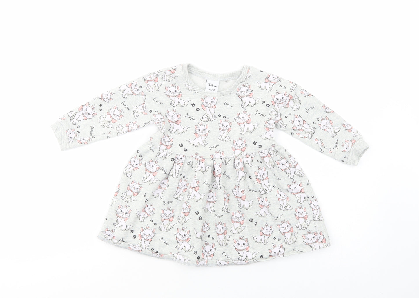 NEXT Baby Grey Geometric Cotton Fit & Flare  Size 18-24 Months  Crew Neck Pullover - Cat Print