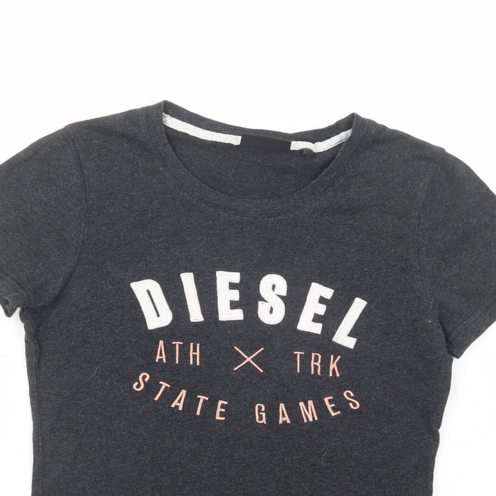 Diesel Womens Grey  Cotton Basic T-Shirt Size S Crew Neck