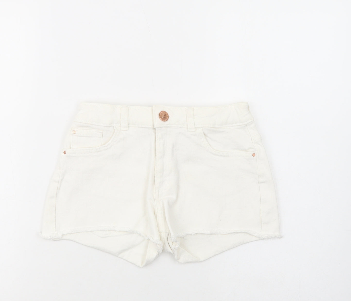 River Is Girls White  Cotton Cut-Off Shorts Size 11-12 Years  Regular Buckle