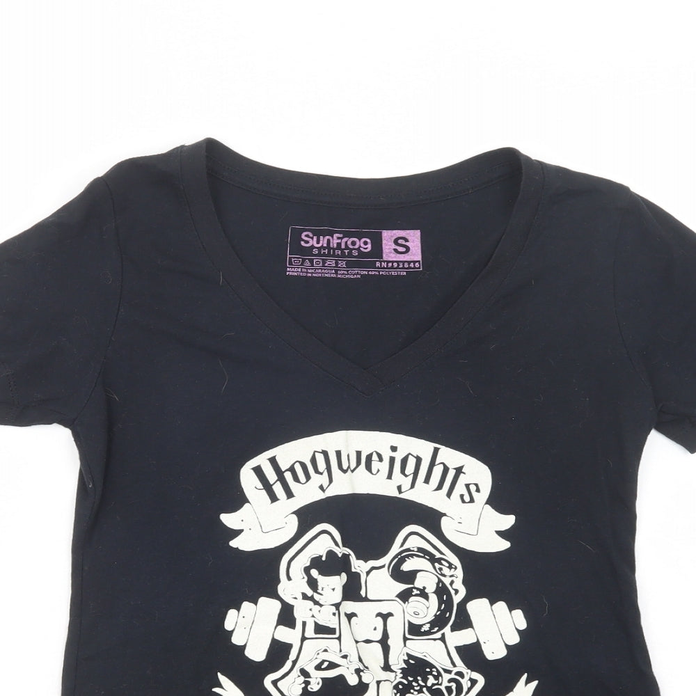 SunFrog Womens Black  Cotton Basic T-Shirt Size S V-Neck - Hogweights