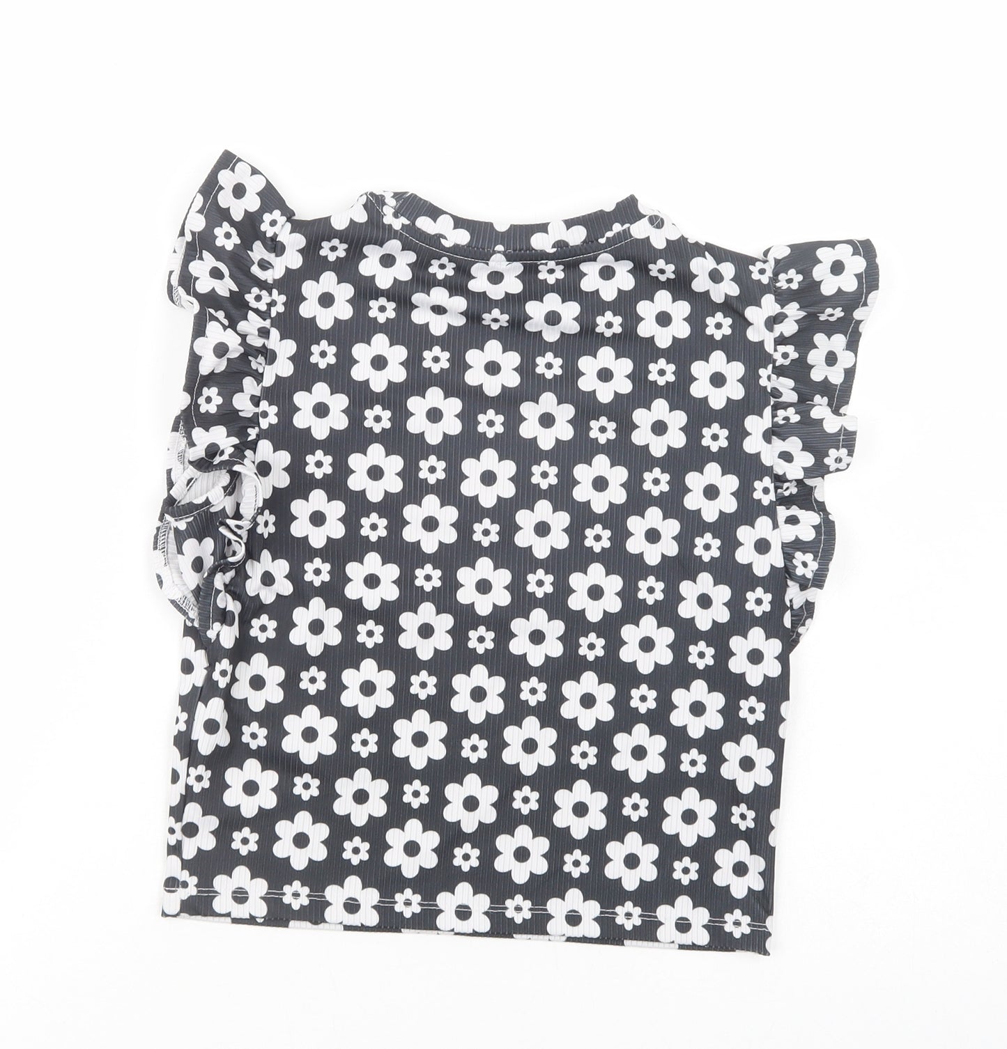 River Island Girls Black Floral Polyester Pullover Blouse Size 11-12 Years Crew Neck Pullover