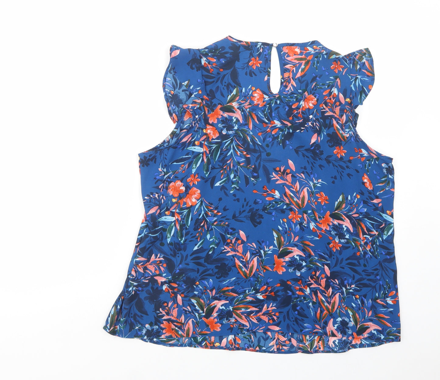 Papaya Womens Blue Floral Polyester Basic Blouse Size 18 Scoop Neck