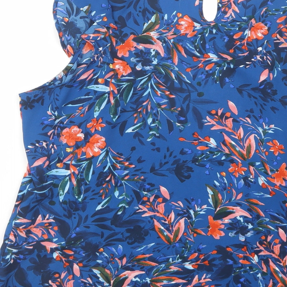 Papaya Womens Blue Floral Polyester Basic Blouse Size 18 Scoop Neck