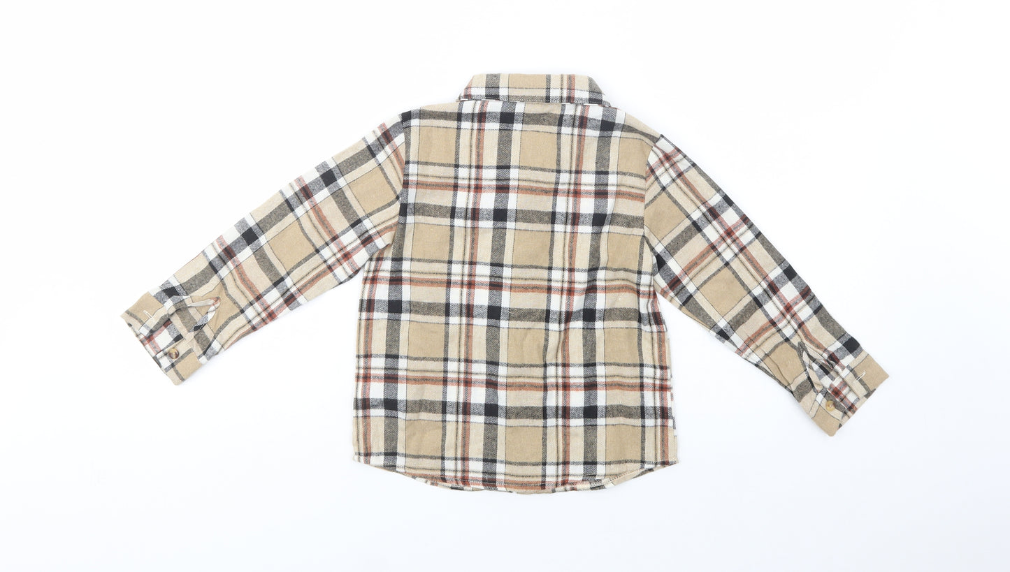 SheIn Boys Beige Plaid Polyester Basic Button-Up Size 5 Years Collared Button