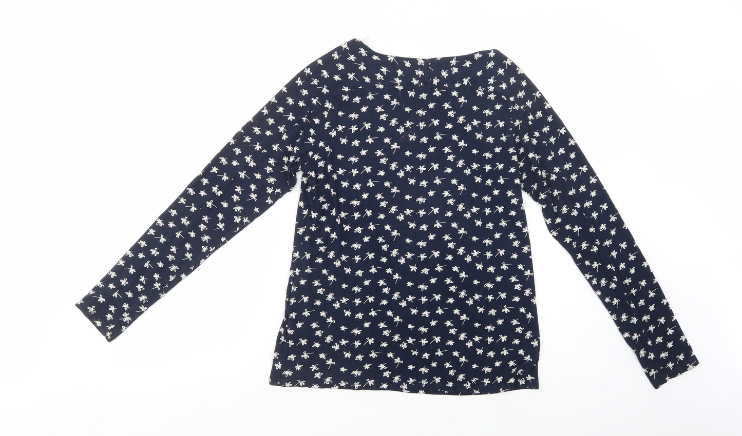 Marks and Spencer Womens Blue Floral Viscose Basic Blouse Size 12 Boat Neck