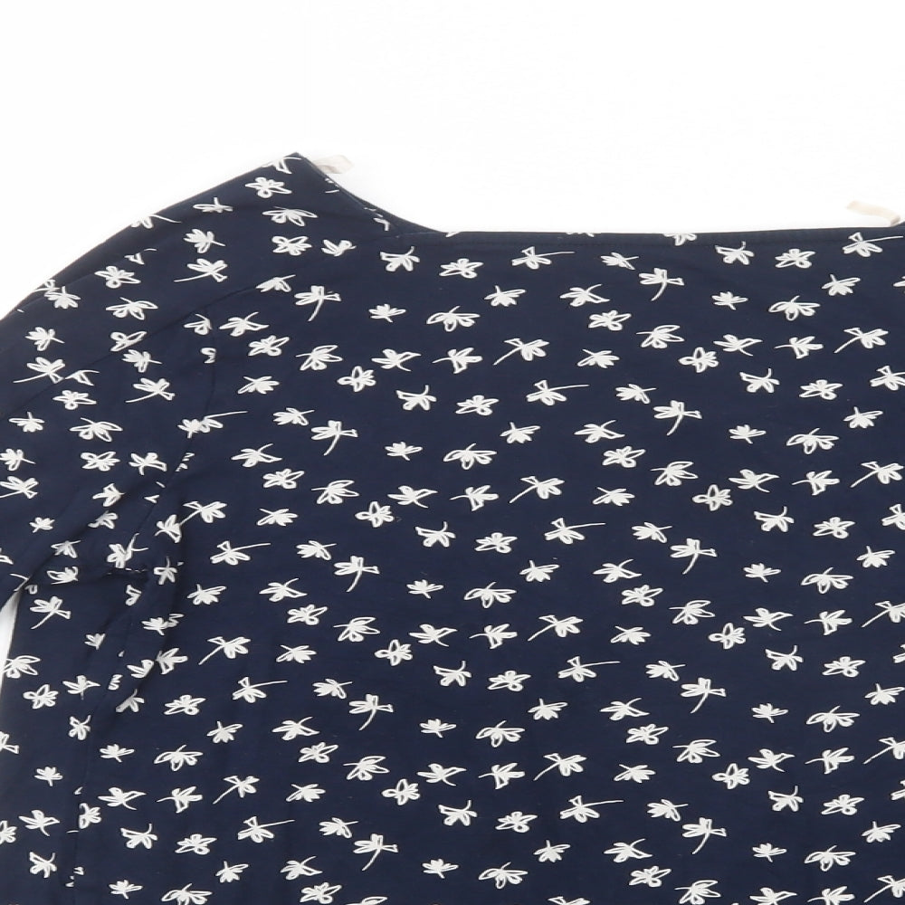 Marks and Spencer Womens Blue Floral Viscose Basic Blouse Size 12 Boat Neck