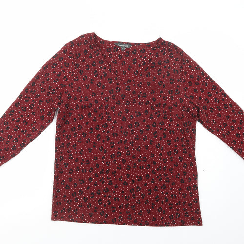 Bonmarché Womens Red Animal Print Polyester Basic Blouse Size 12 V-Neck