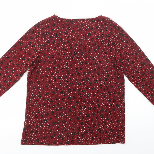 Bonmarché Womens Red Animal Print Polyester Basic Blouse Size 12 V-Neck