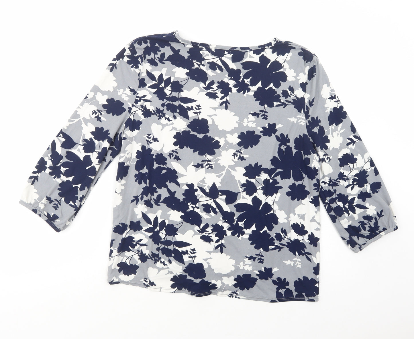 Sugar Crisp Womens Grey Floral Polyester Basic Blouse Size 12 Boat Neck