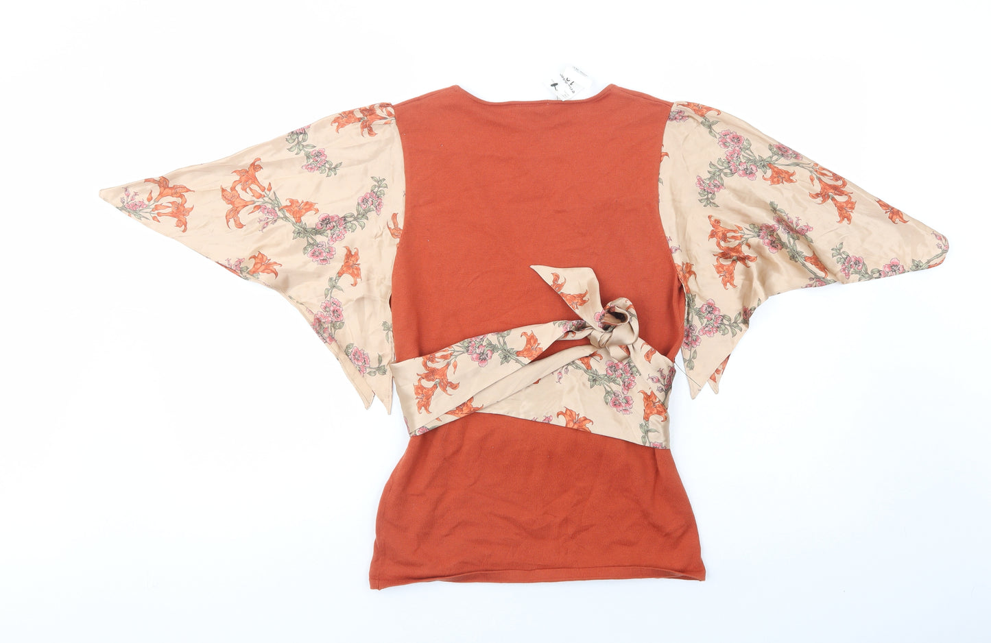 Miss Selfridge Womens Brown Floral Cotton Basic Blouse Size 12 V-Neck