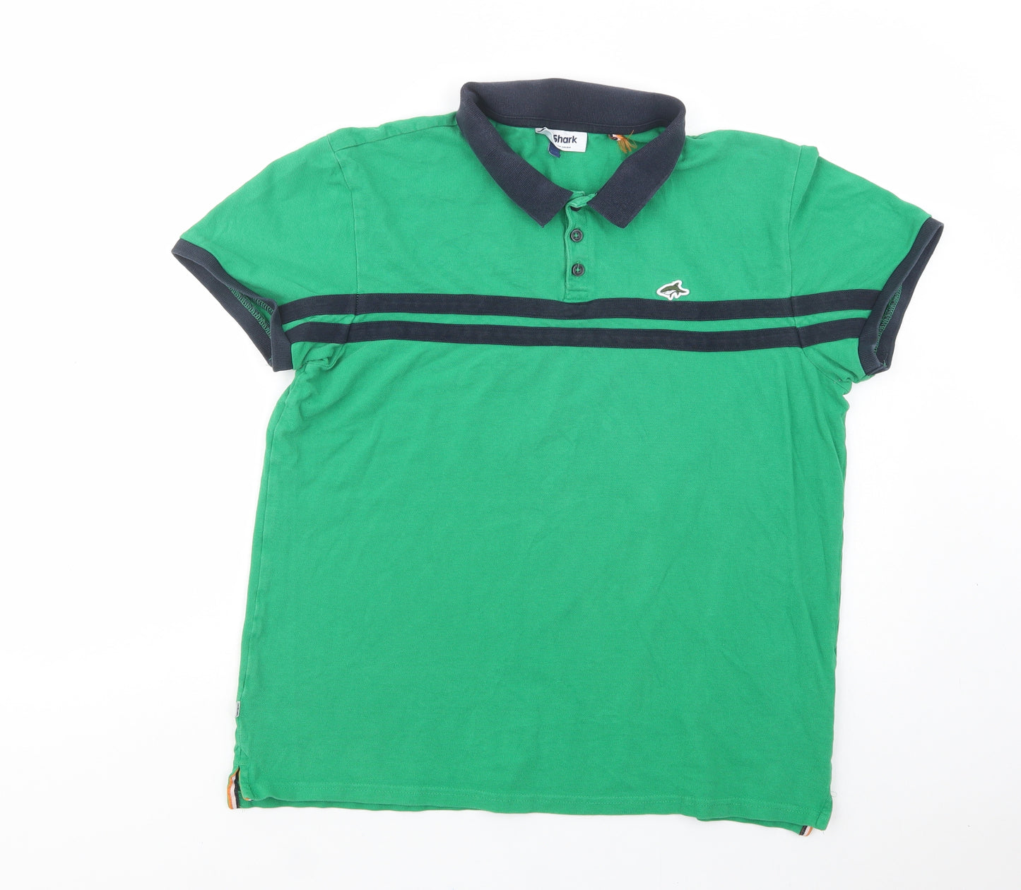 Le Shark Mens Green Striped Cotton  Polo Size XL Collared Button
