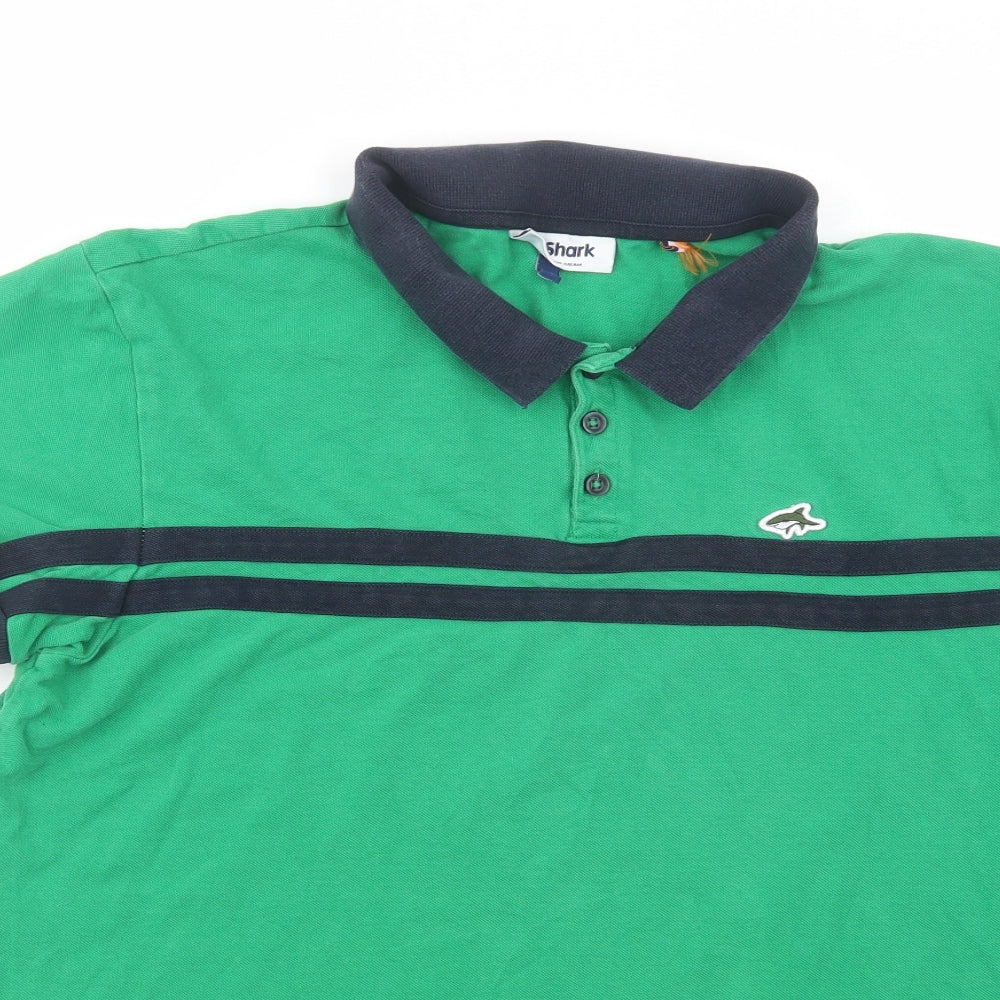 Le Shark Mens Green Striped Cotton  Polo Size XL Collared Button