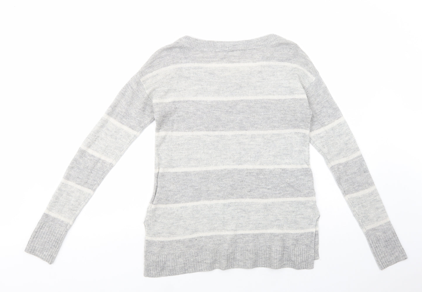 Gap Womens Grey Scoop Neck Striped Acrylic Pullover Jumper Size XS