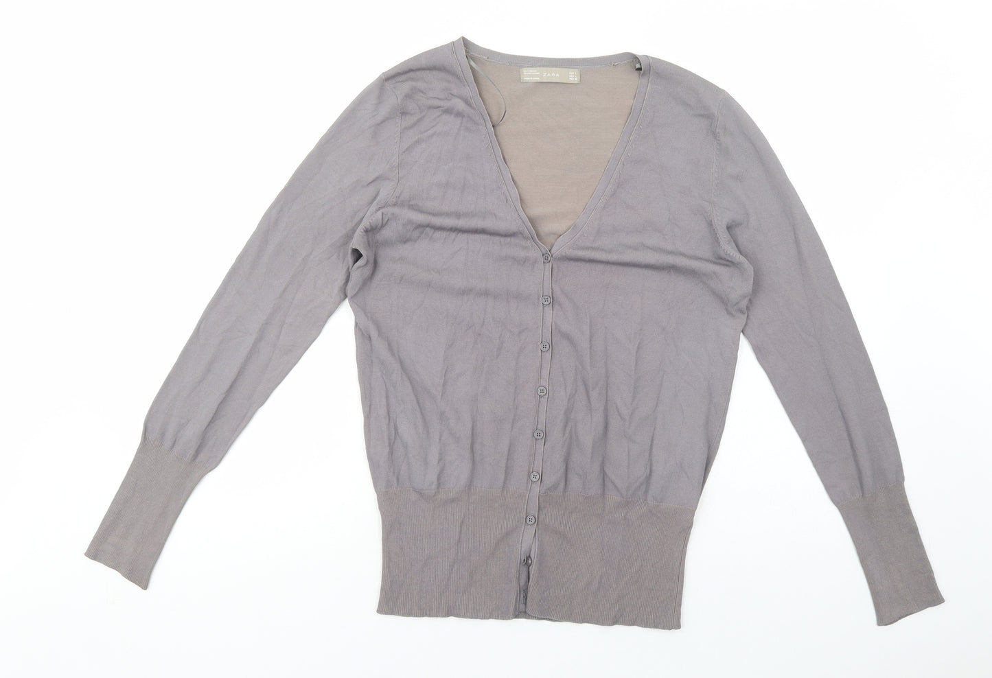 Zara Womens Grey V-Neck  Viscose Cardigan Jumper Size L