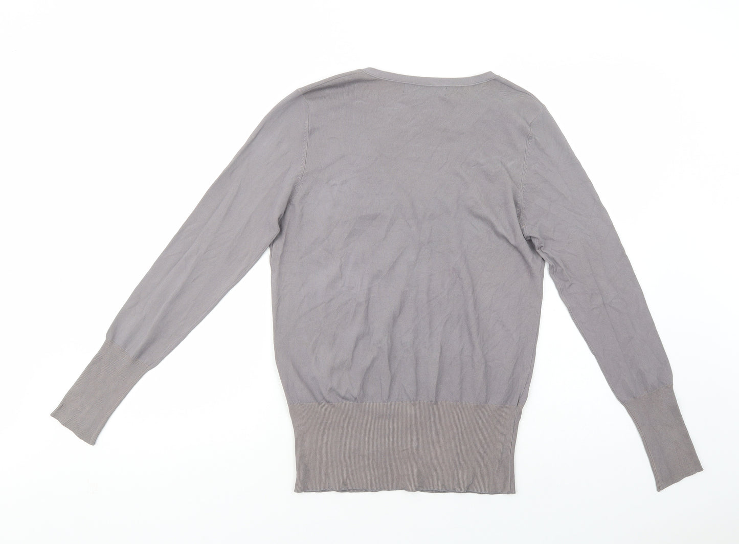 Zara Womens Grey V-Neck  Viscose Cardigan Jumper Size L