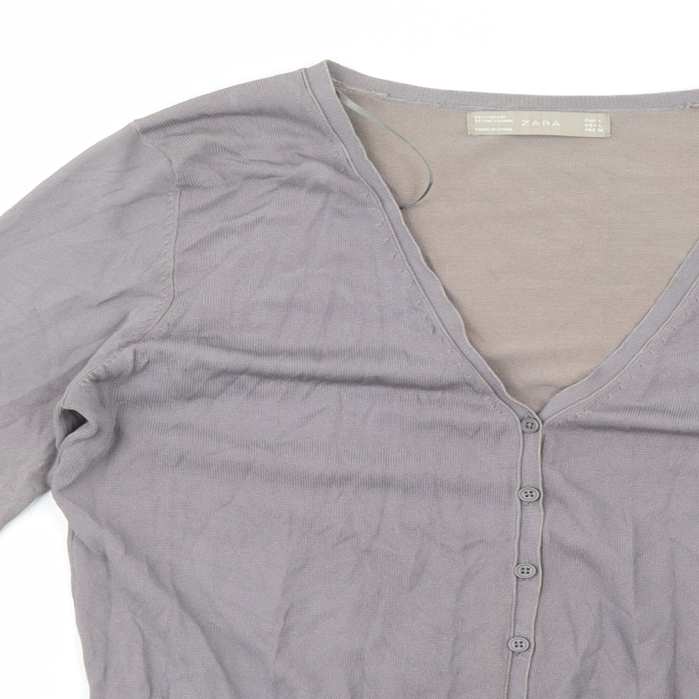 Zara Womens Grey V-Neck  Viscose Cardigan Jumper Size L
