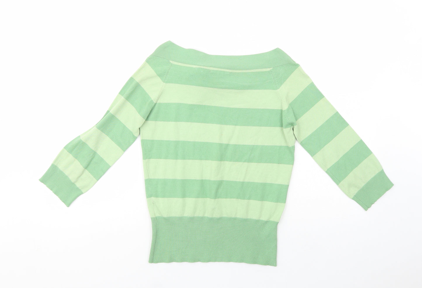 Coast Womens Green Boat Neck Striped Silk Pullover Jumper Size 10   - Flower Detail