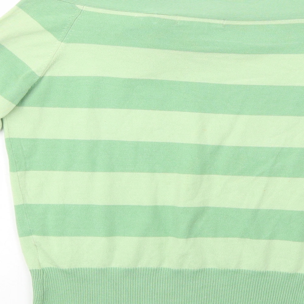 Coast Womens Green Boat Neck Striped Silk Pullover Jumper Size 10   - Flower Detail