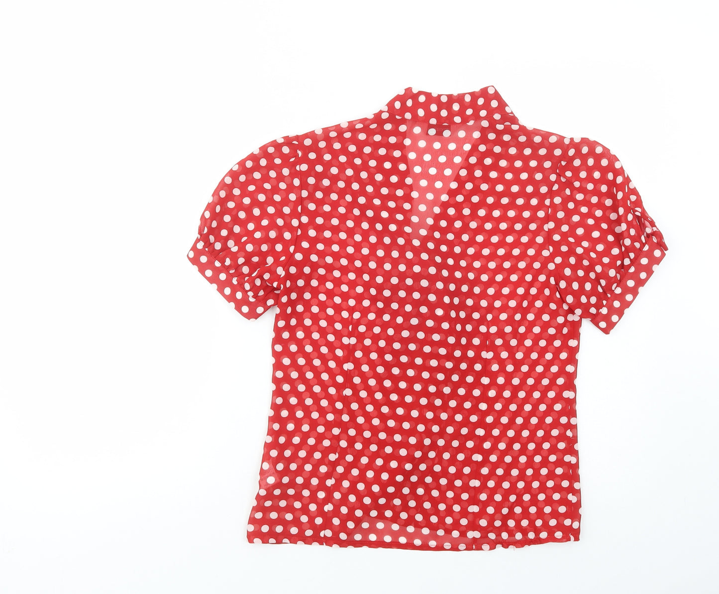 Atmosphere Womens Red Polka Dot Polyester Basic Button-Up Size 10 V-Neck