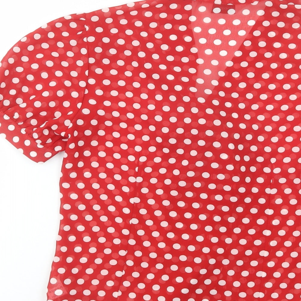 Atmosphere Womens Red Polka Dot Polyester Basic Button-Up Size 10 V-Neck